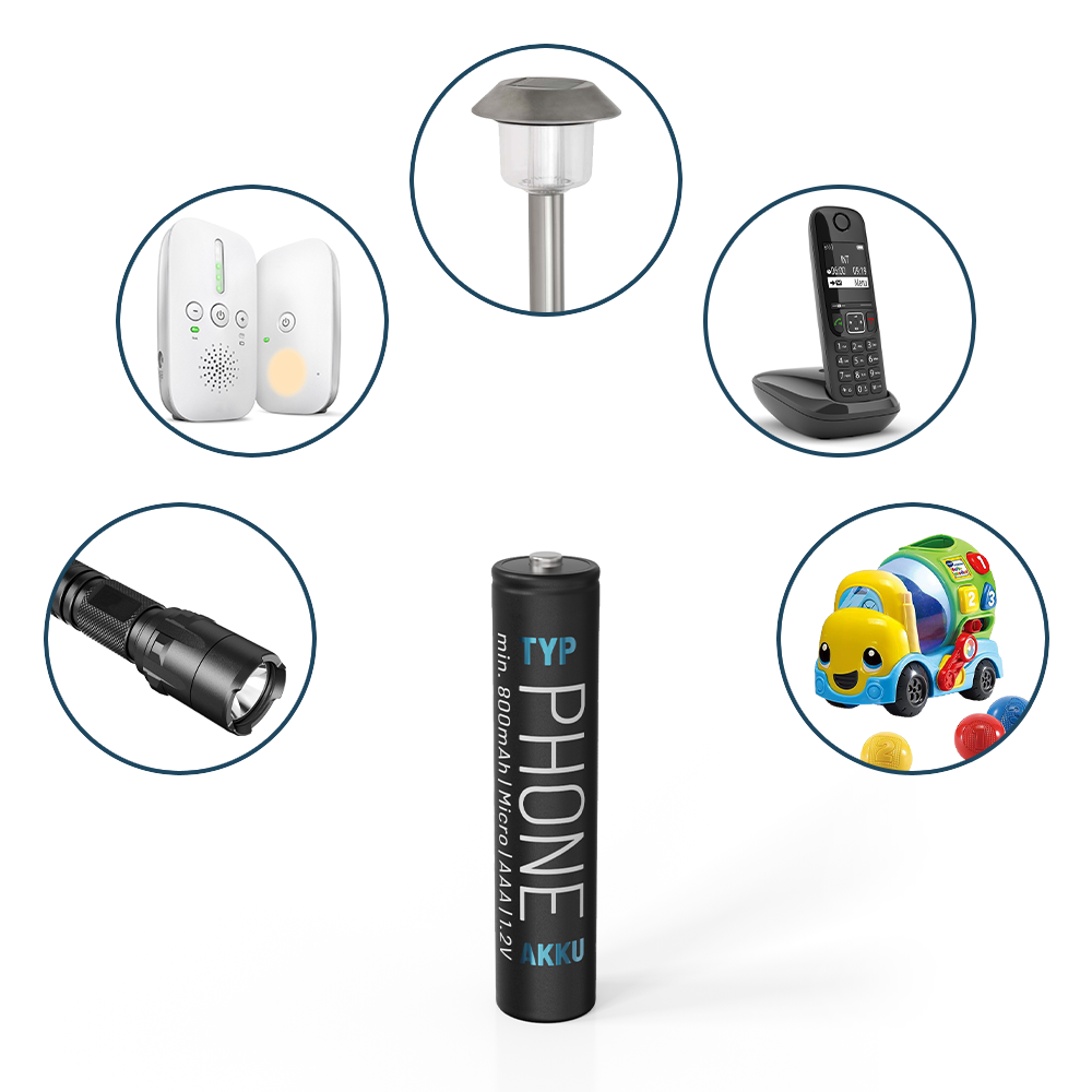 Divers gadgets et accessoires électroniques, dont un babyphone, une lampe et des piles.