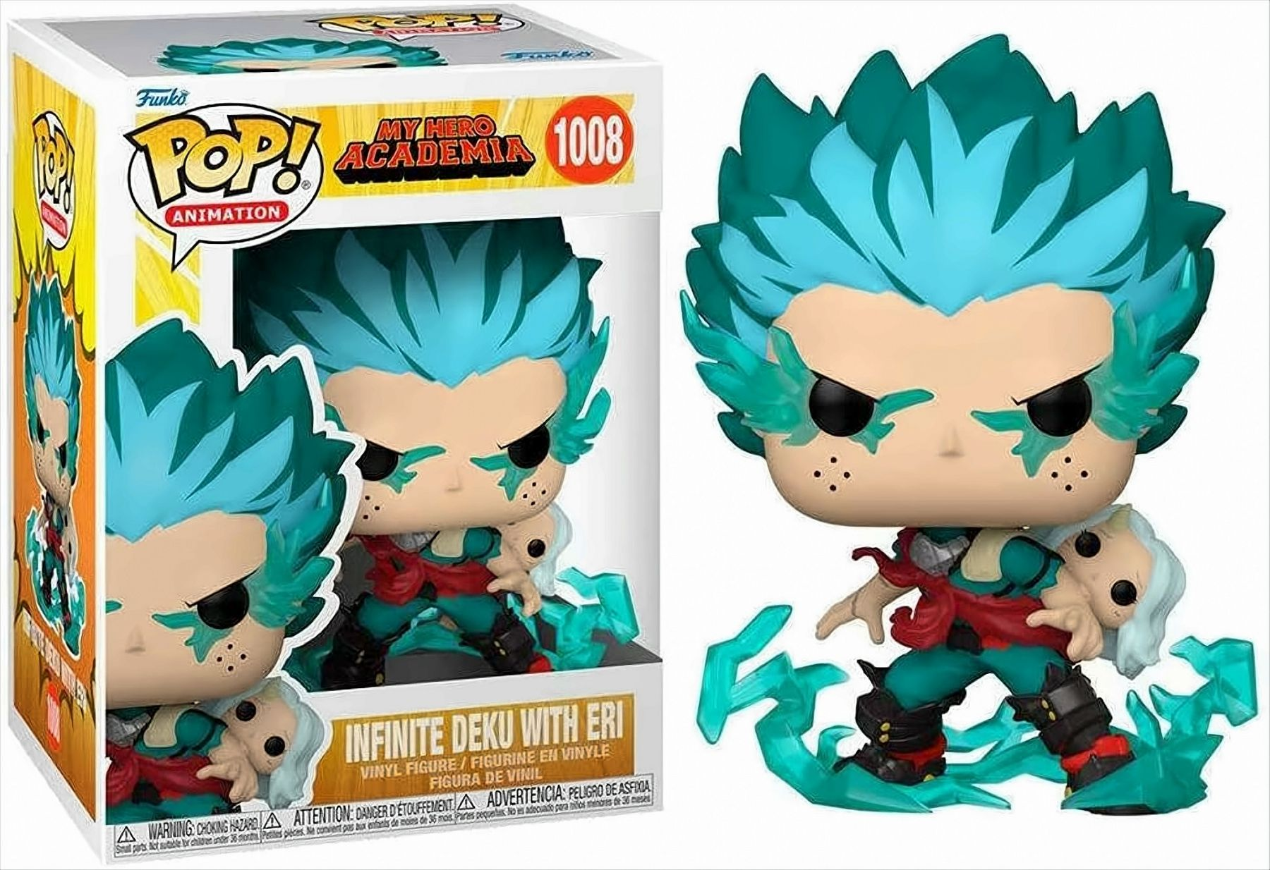 My Hero Academia Figur in einer Box, und die Figur außerhalb der Box, Deku mit Eri zeigend.