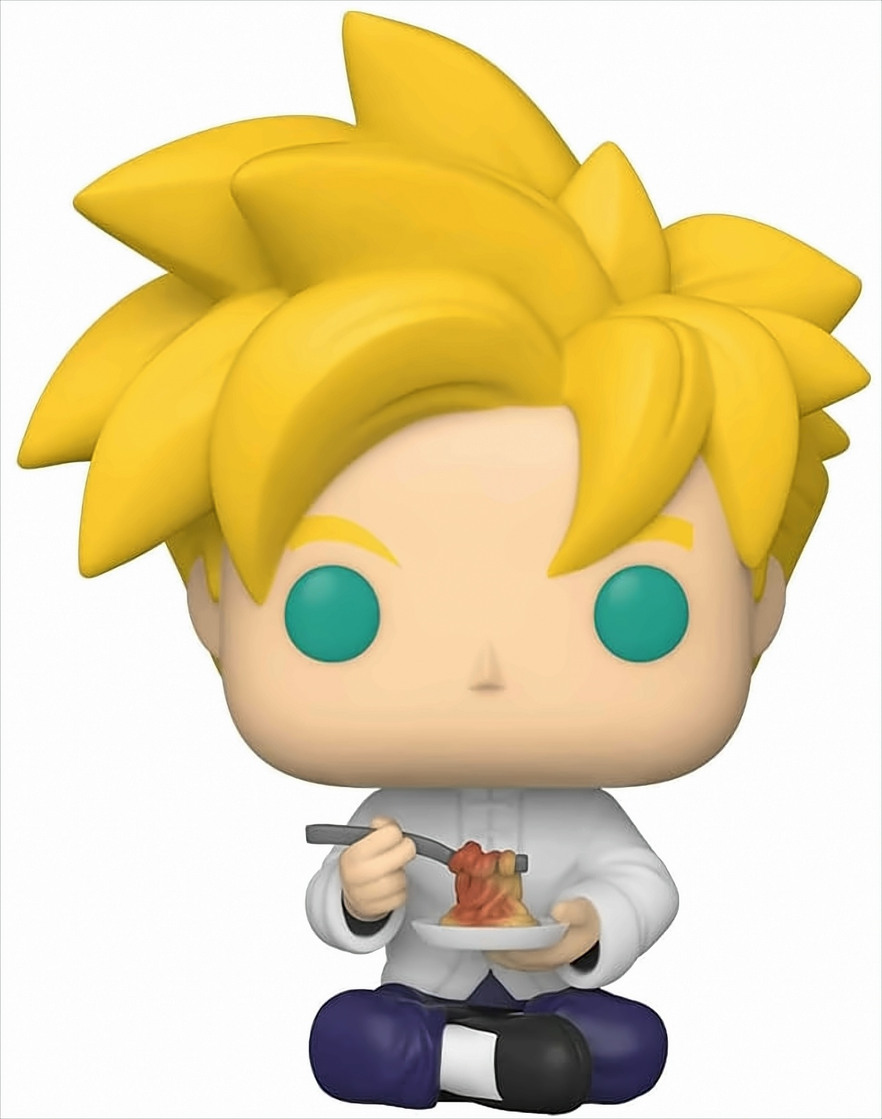 Figurka Funko Pop blondwłosego bohatera anime jedzącego makaron pałeczkami.