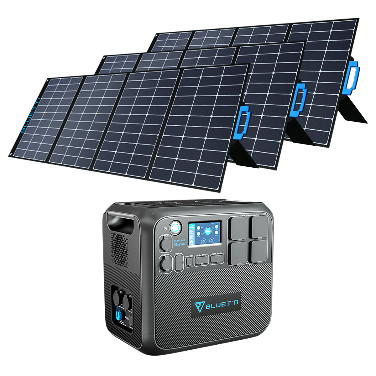 BLUETTI AC200MAX MPPT Tragbar mit Pcs LiFeO4 Stromerzeuger 3 Solarpanel Solarpanel 2048 350W Wh Schwarz PV350 Solargenerator Mono