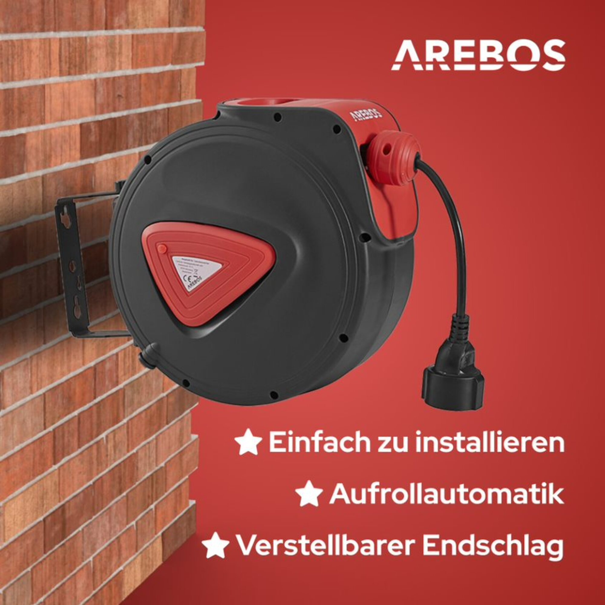 AREBOS Automatik Kabelaufroller | Wandmontage Kabeltrommel Seitlich Schwenkbar 180° 