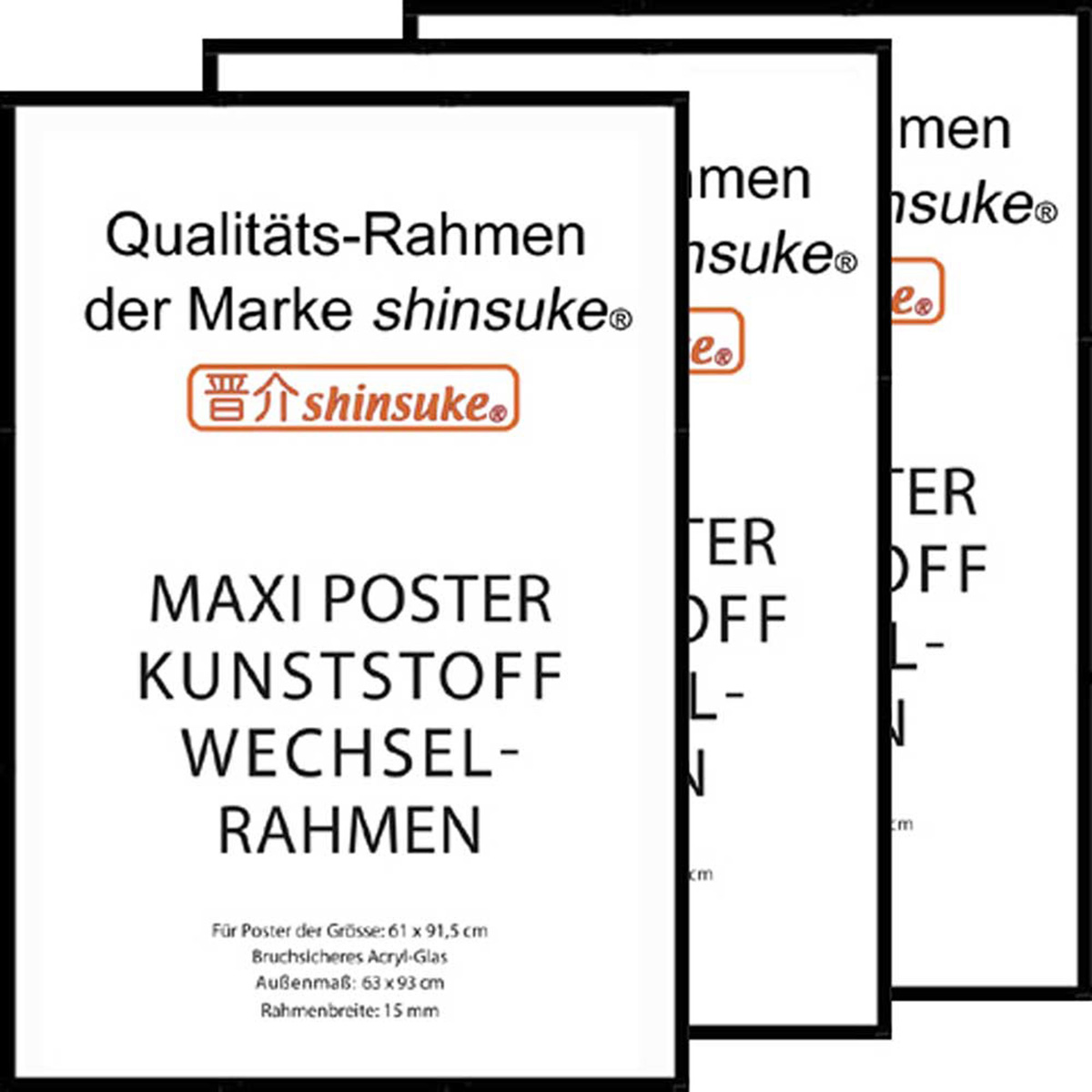 61x91,5 schwarz Rahmen 3er-Set Maxi - Kunststoff