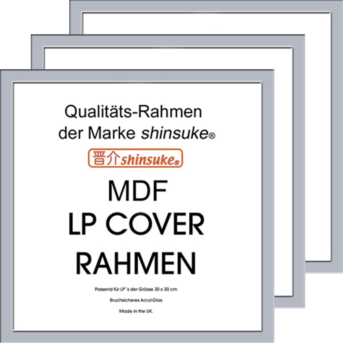 LP Rahmen MDF Plattencover innen silber 31,5x31,5 - 3er-Set
