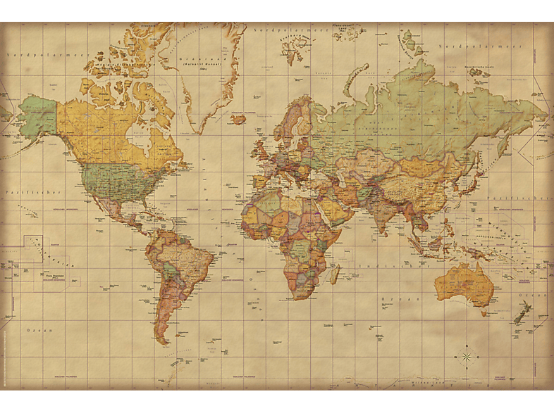 Landkarten - Weltkarte deutsch Antik