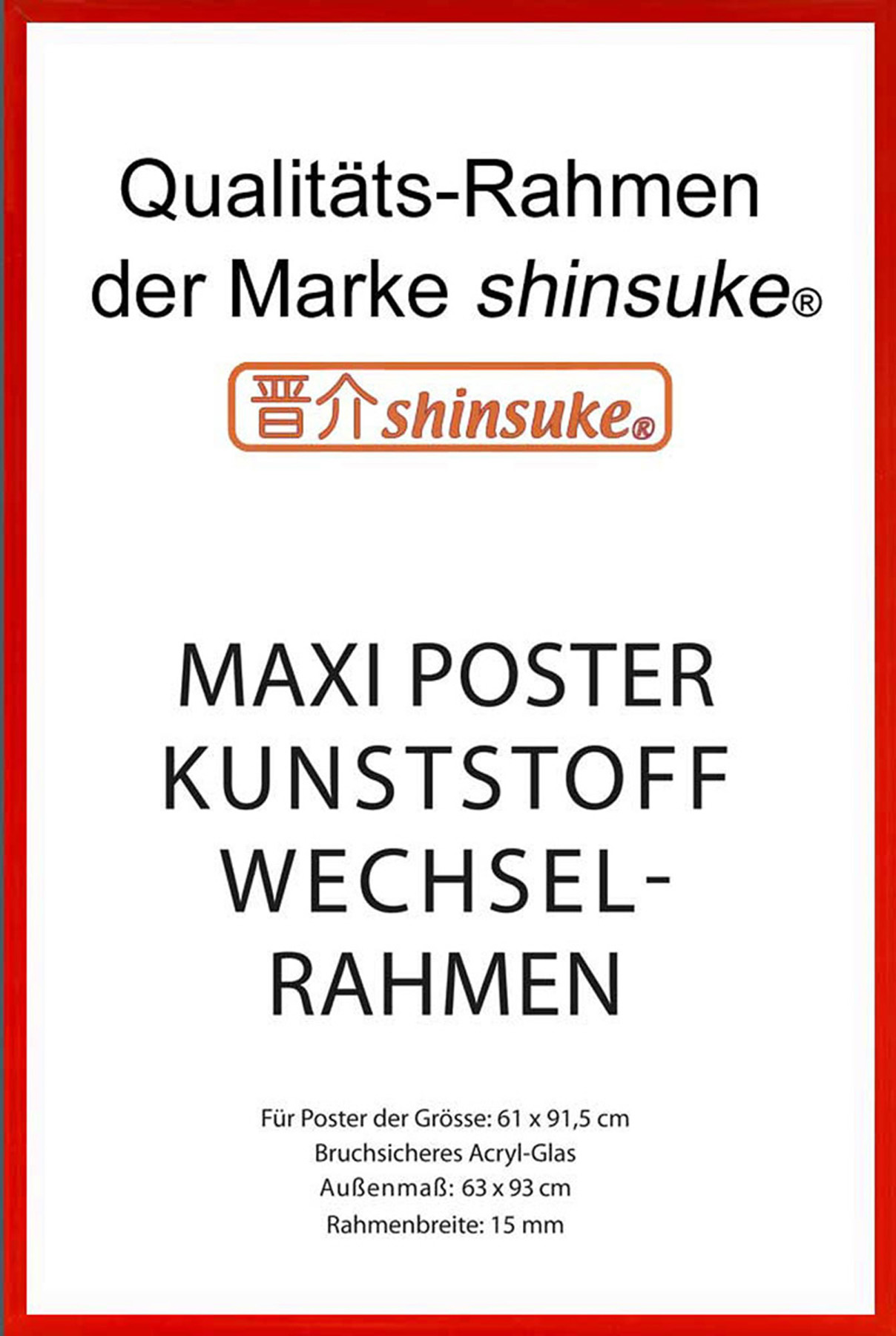 cm Maxi Kunststoff Rahmen 15mm Rot - 61x91,5