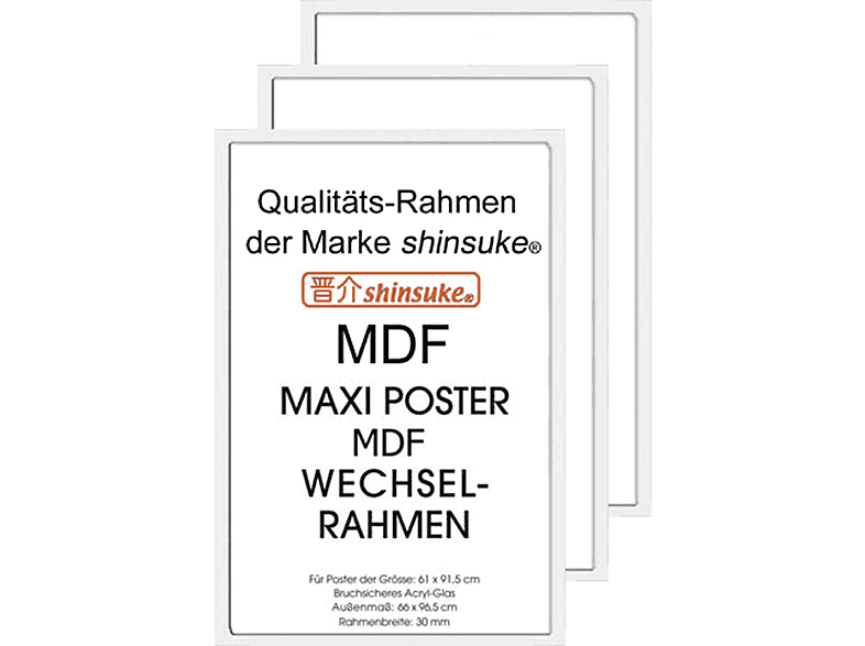 Rahmen Maxi 61x91,5 cm - 3er-Set 30mm Profil: MDF weiss