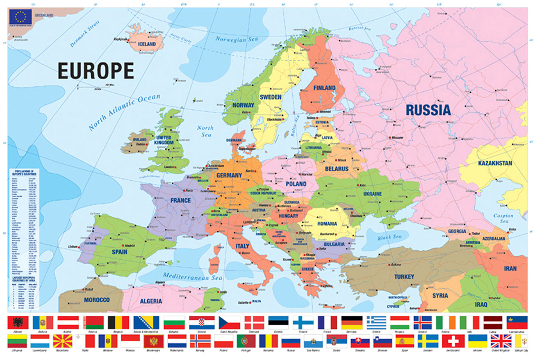 Flaggen mit - Europakarte Bildung - Educational