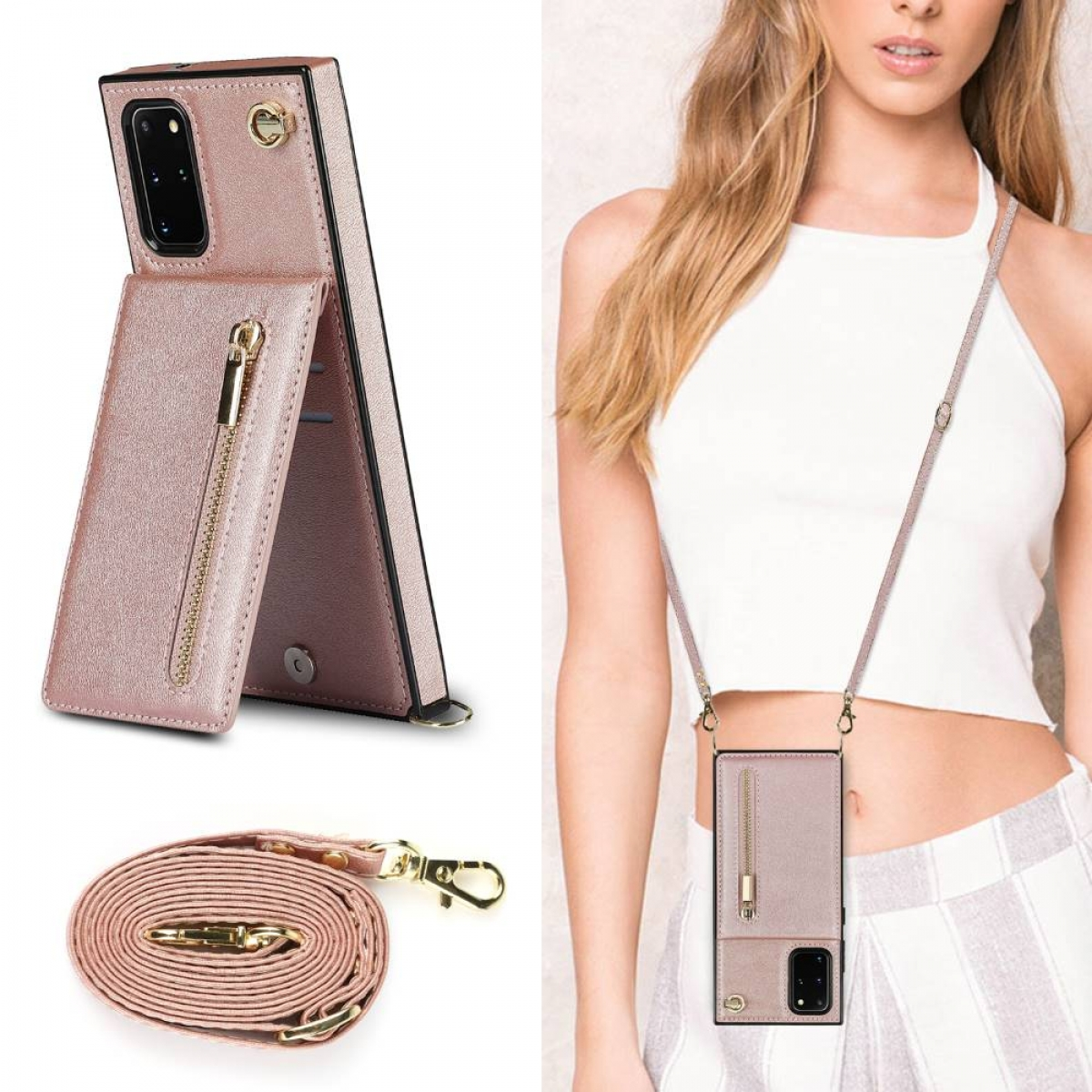 Zipper Necklace, Plus, CASEONLINE Samsung, Umhängetasche, Galaxy Rose S20