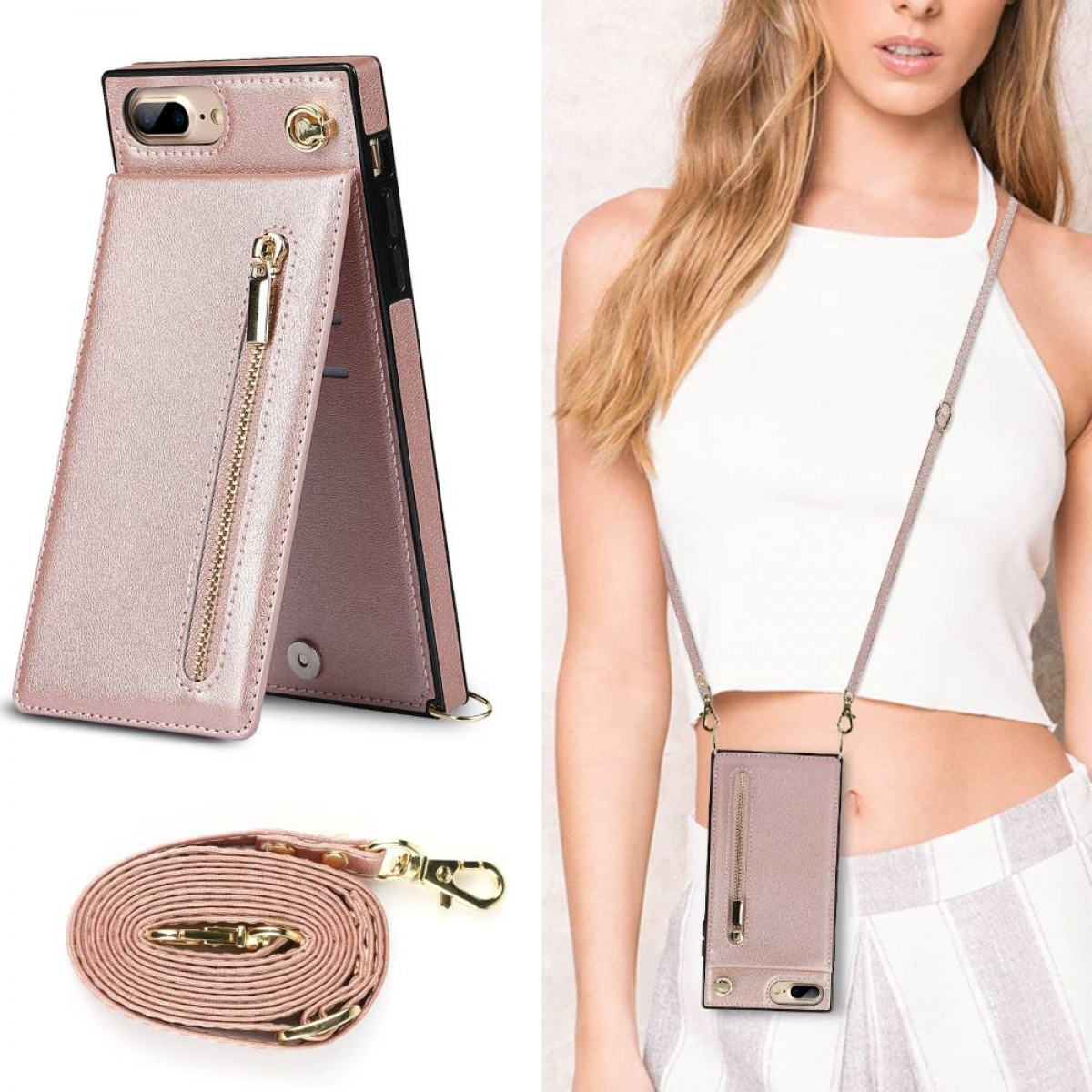 CASEONLINE Zipper Necklace, Umhängetasche, Apple, 7 Rose Plus, iPhone