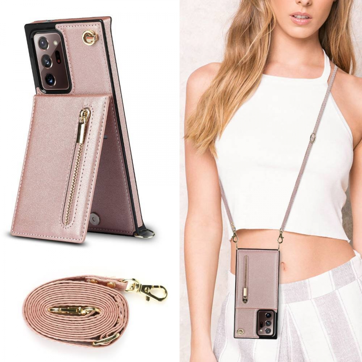 Zipper 20 Galaxy Necklace, Samsung, Umhängetasche, Note CASEONLINE Ultra, Rose