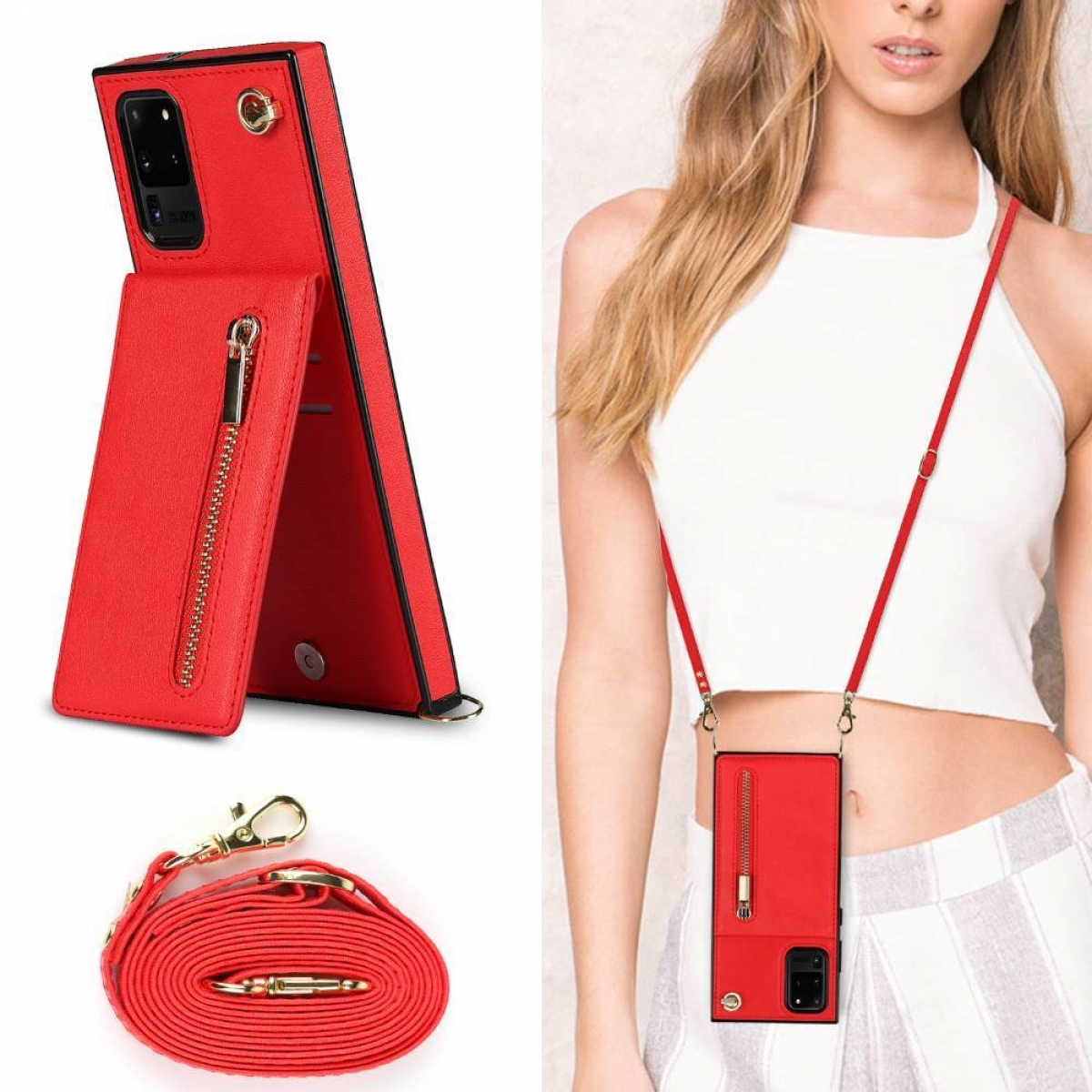 Samsung, Zipper Rot S20 Umhängetasche, Galaxy Necklace, CASEONLINE Ultra,
