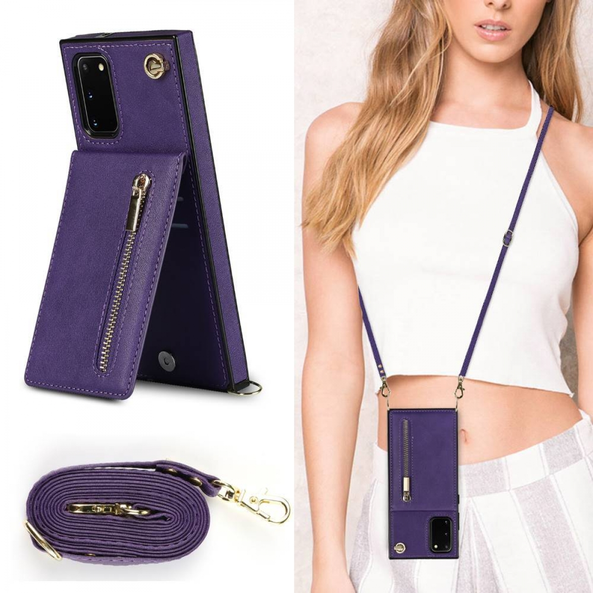 CASEONLINE Zipper Necklace, Umhängetasche, S20, Galaxy Samsung, Violett
