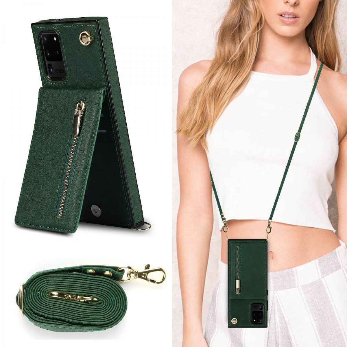 CASEONLINE Zipper Samsung, Necklace, Ultra, Grün Galaxy S20 Umhängetasche