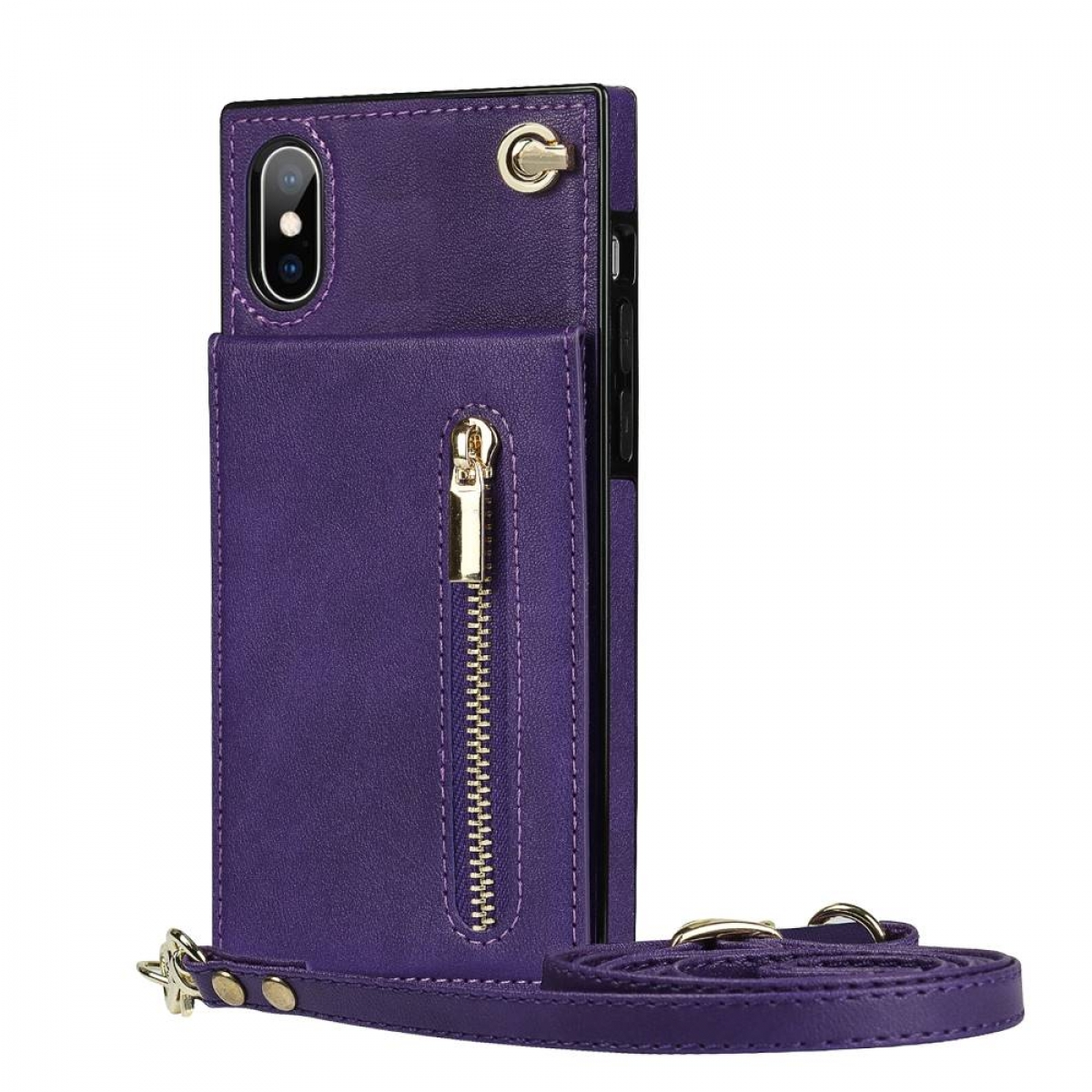 Apple, X, CASEONLINE iPhone Violett Zipper Umhängetasche, Necklace,