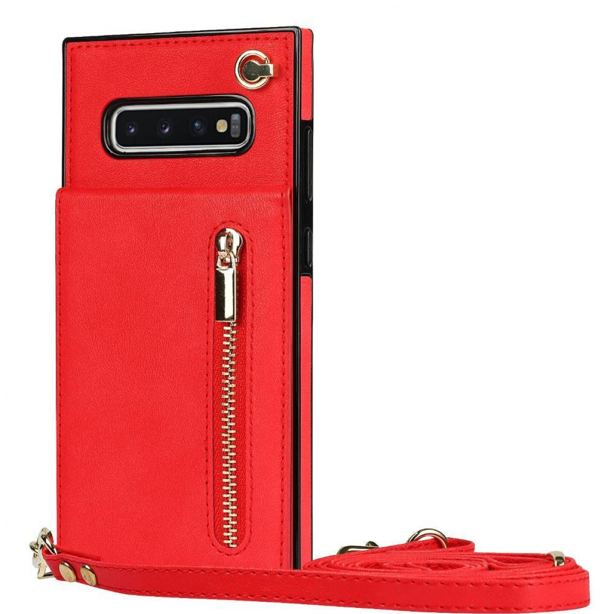 CASEONLINE Zipper Umhängetasche, Plus, S10 Rot Necklace, Galaxy Samsung