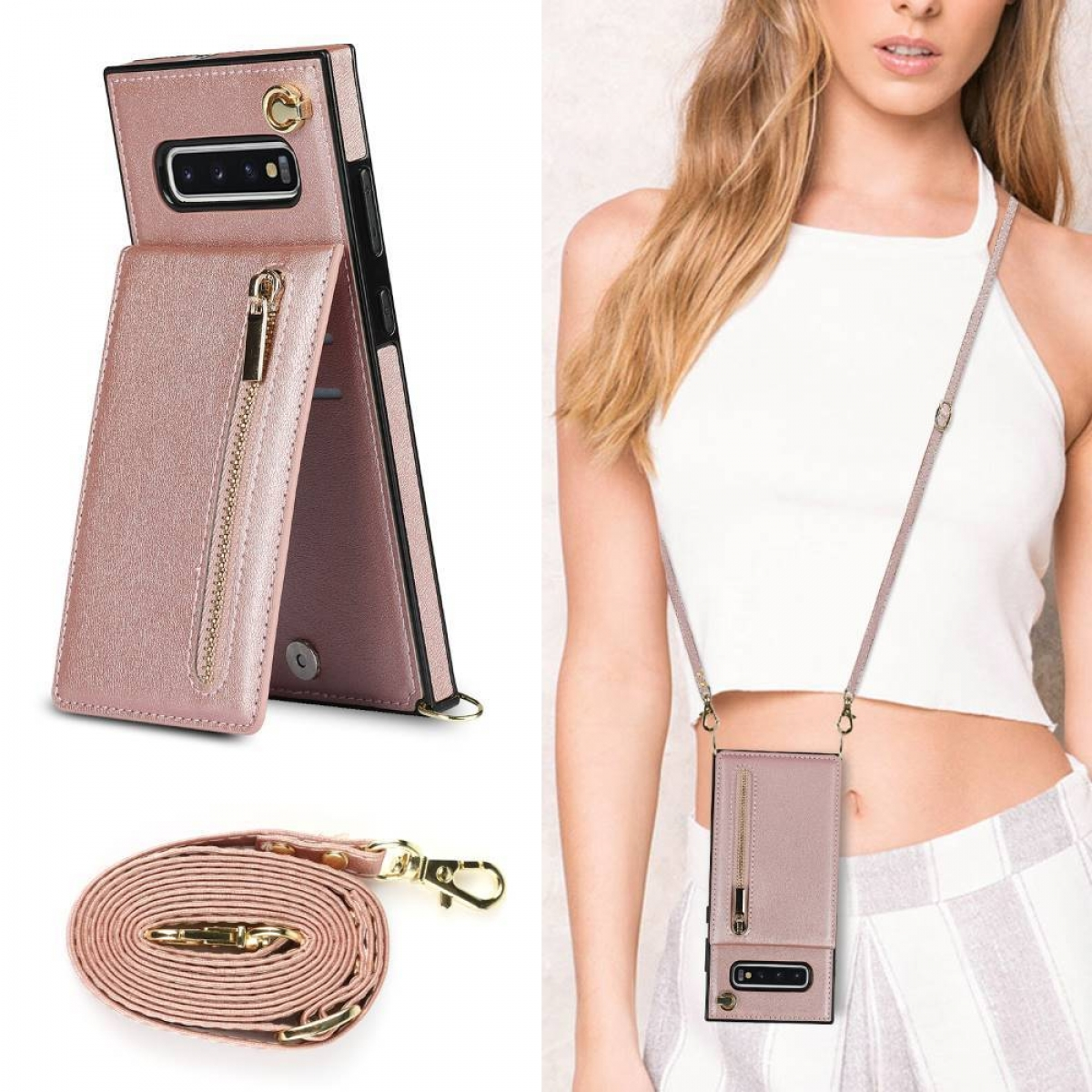 CASEONLINE Zipper Necklace, Galaxy Rose Umhängetasche, S10, Samsung