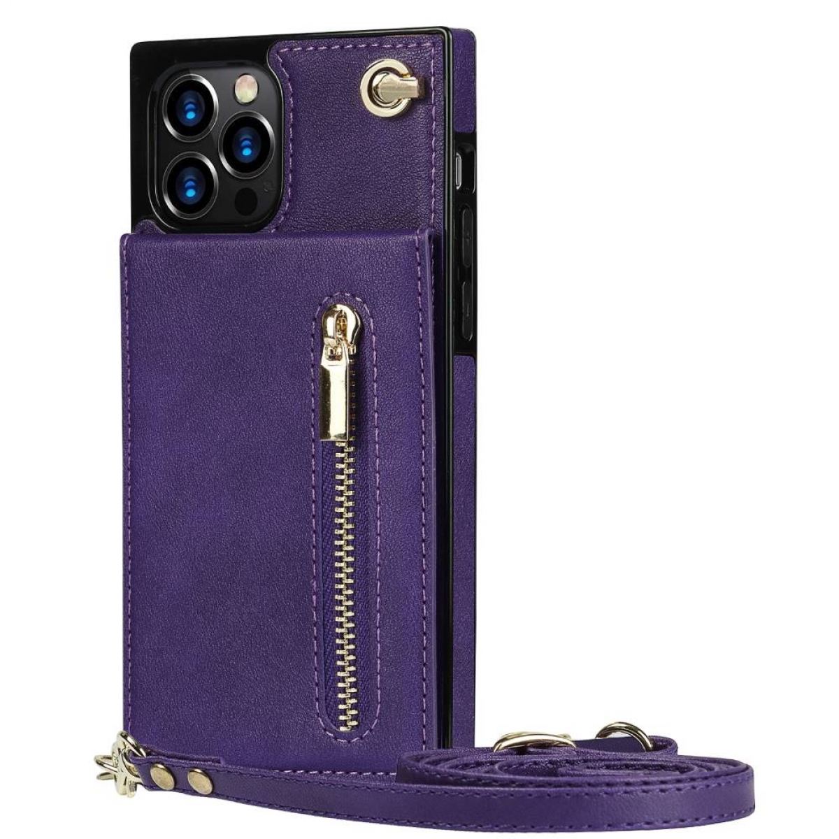 Violett Zipper Umhängetasche, CASEONLINE iPhone Max, Necklace, 12 Pro Apple,