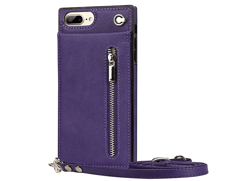 CASEONLINE Zipper Necklace, iPhone Apple, Violett Umhängetasche, Plus, 8