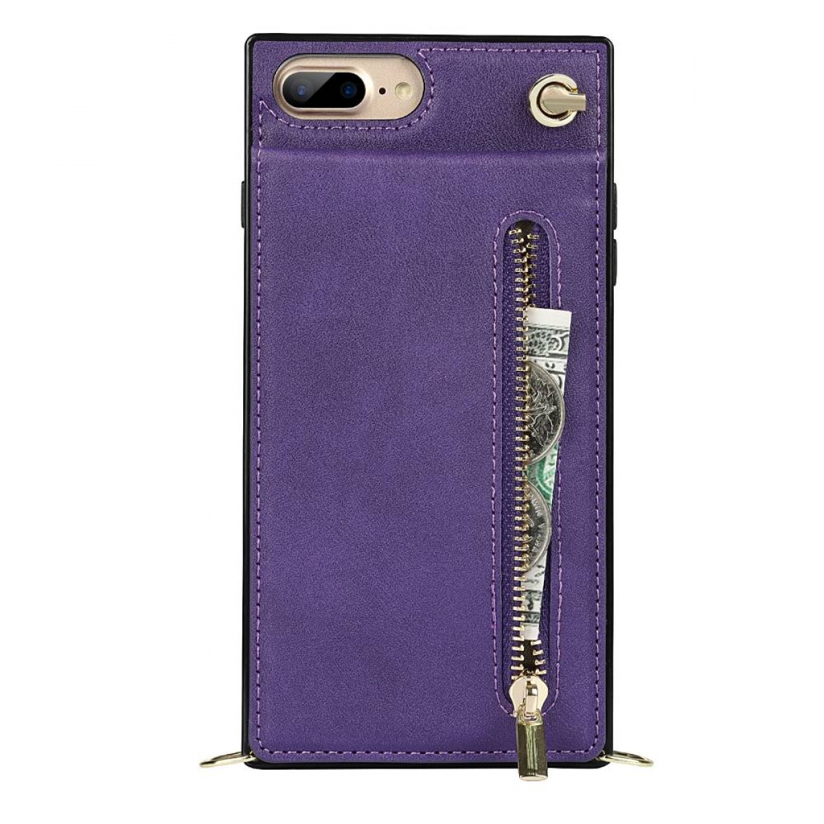 CASEONLINE Zipper Necklace, iPhone Apple, Violett Umhängetasche, Plus, 8