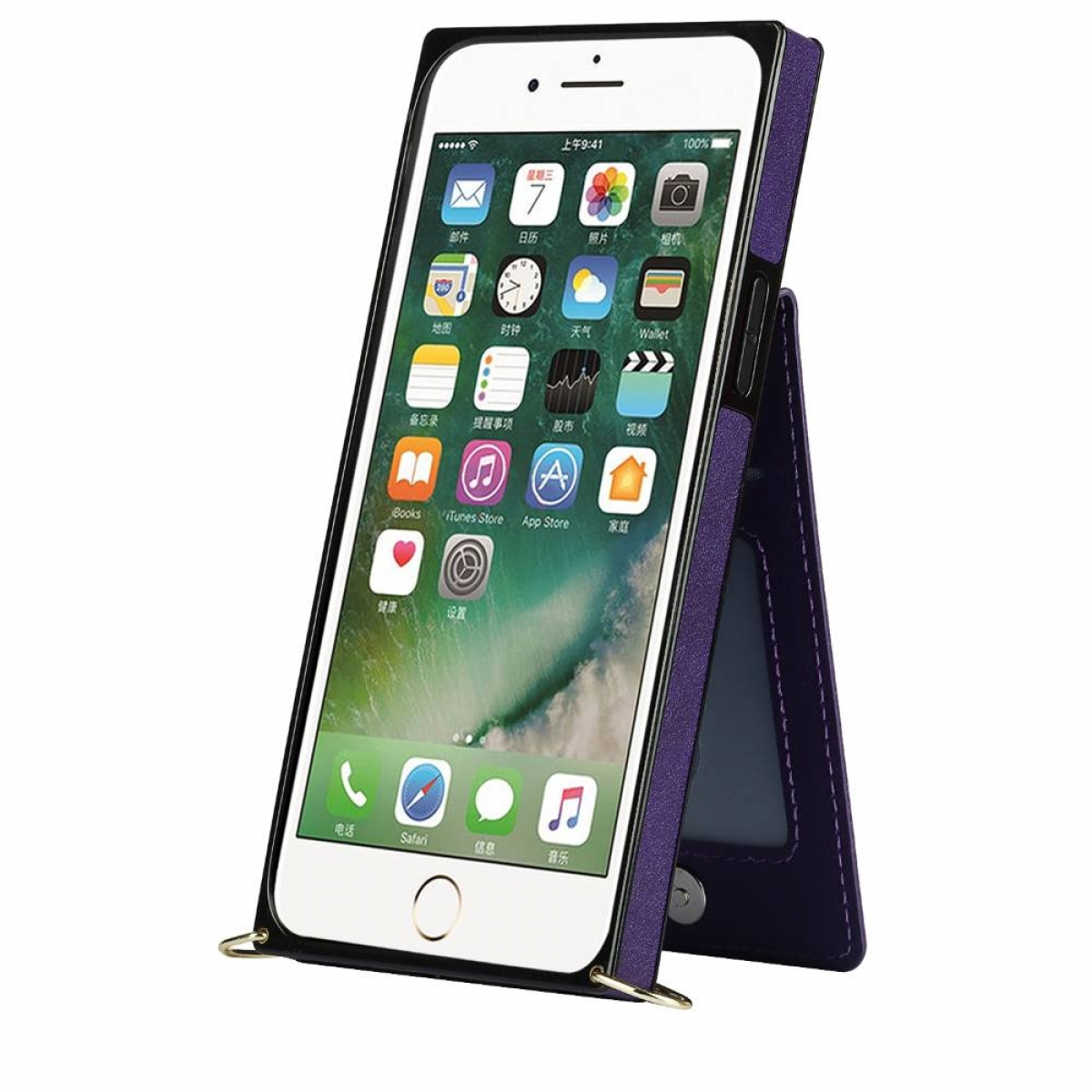 Apple, Necklace, CASEONLINE Zipper iPhone Umhängetasche, Violett 8 Plus,
