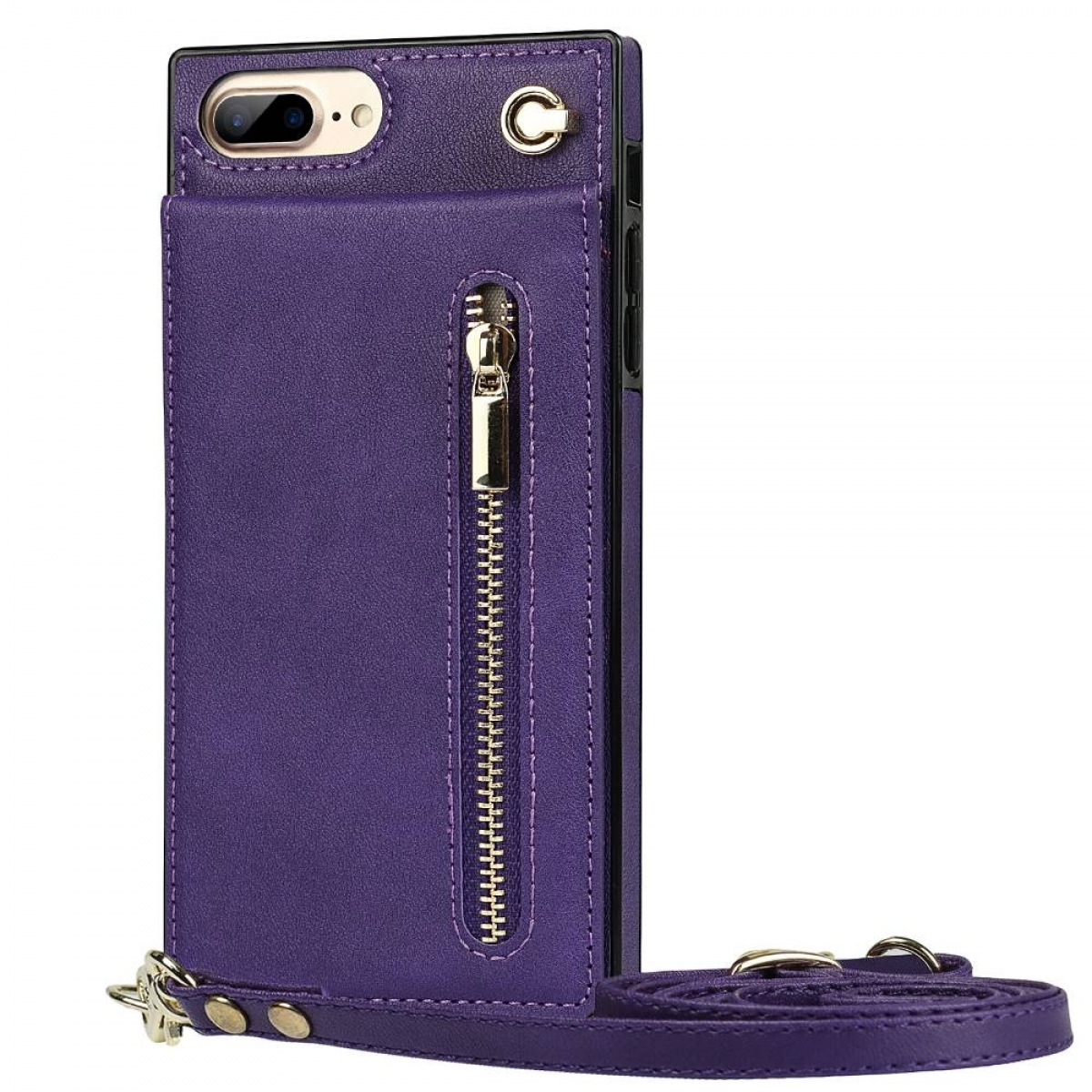 CASEONLINE Zipper Necklace, Umhängetasche, Apple, 7 Plus, iPhone Violett