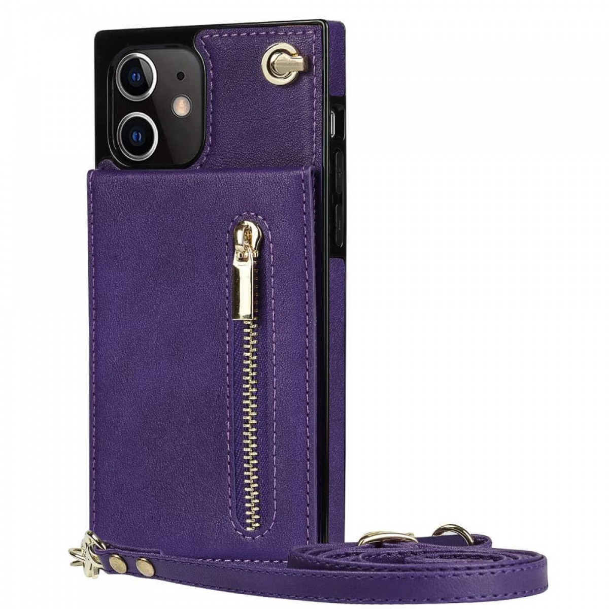 Violett iPhone Zipper Apple, Necklace, 11, CASEONLINE Umhängetasche,