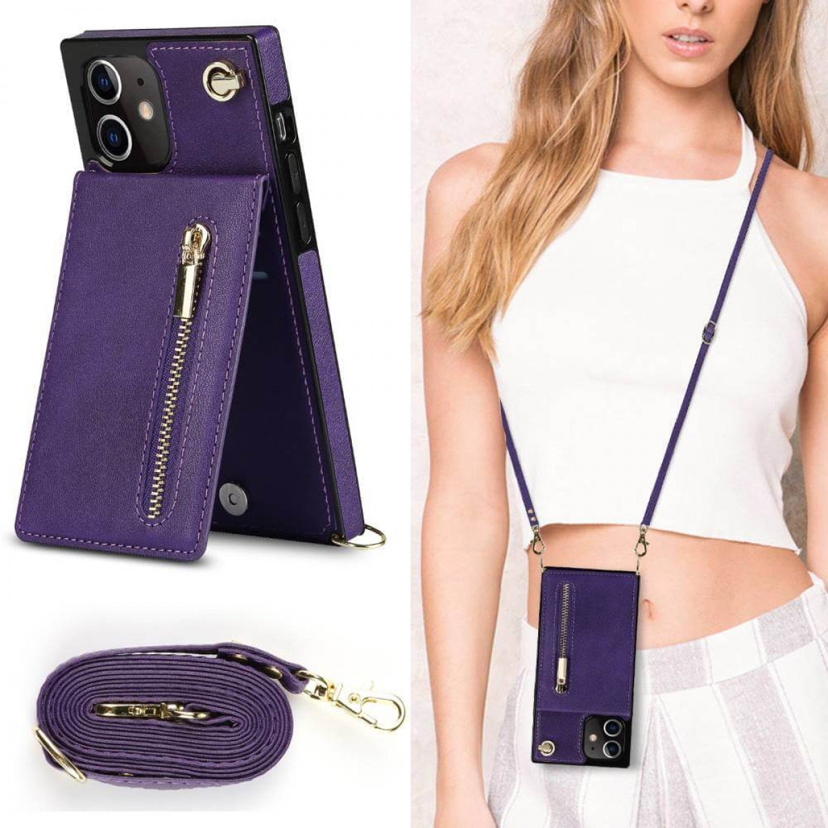 11, CASEONLINE Violett iPhone Zipper Necklace, Apple, Umhängetasche,