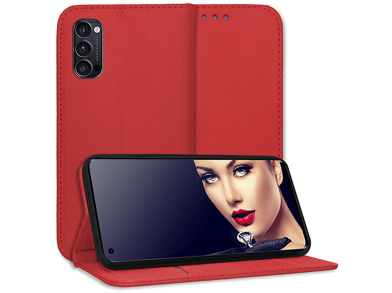 MTB MORE ENERGY Smart Magnet Klapphülle, Bookcover, Oppo, Reno4 Pro 5G, Rot