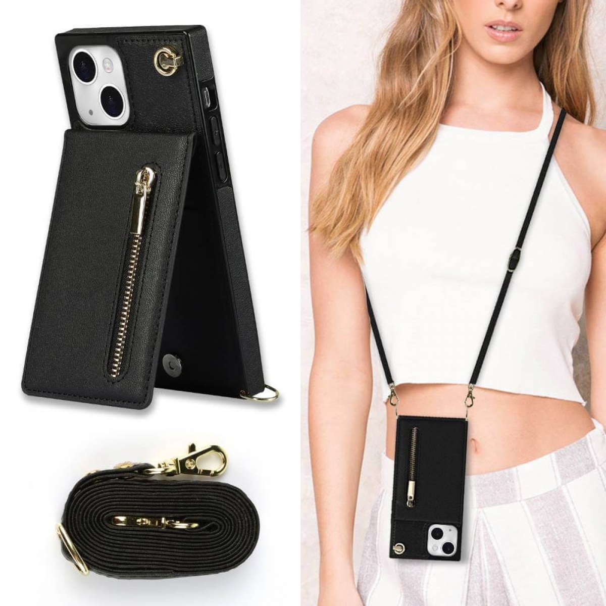 CASEONLINE Zipper Plus, Necklace, iPhone Apple, Schwarz 14 Umhängetasche