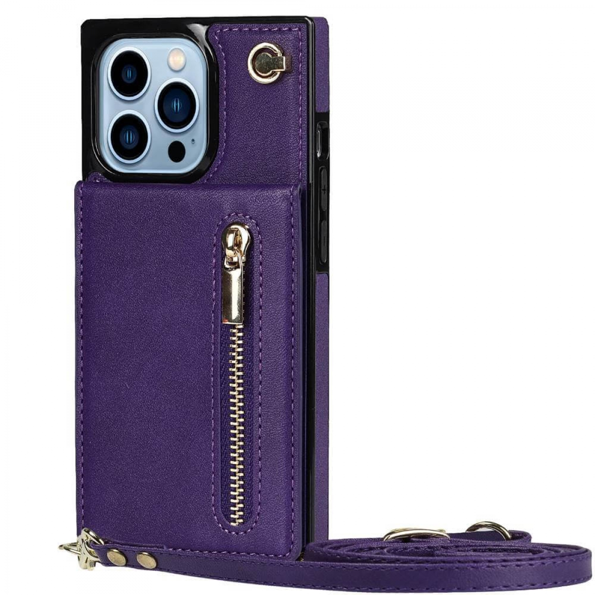 Umhängetasche, 13 Pro CASEONLINE Max, iPhone Apple, Violett Necklace, Zipper