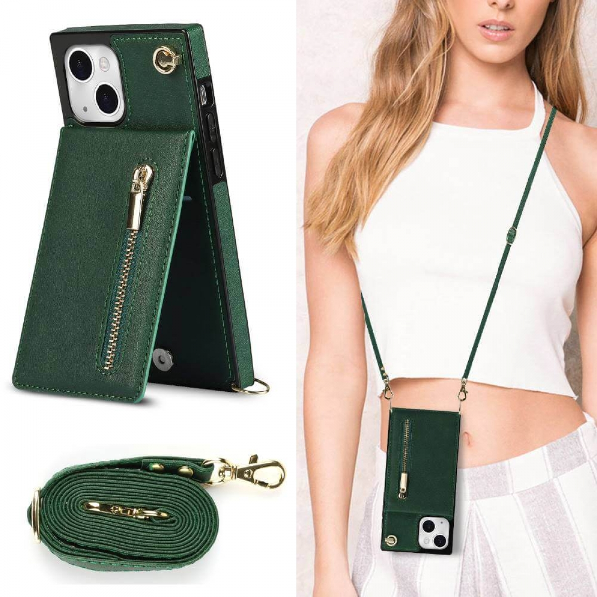 iPhone Umhängetasche, Zipper Apple, Grün 14 Necklace, CASEONLINE Plus,