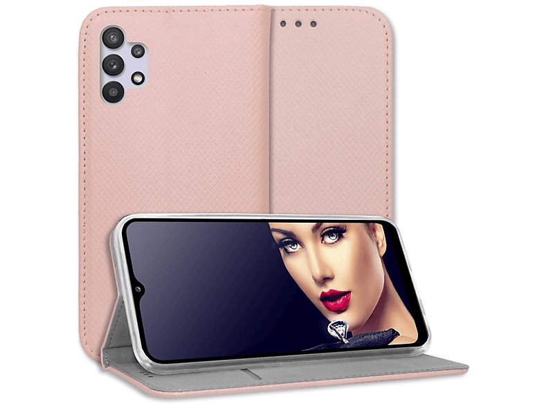 ENERGY Bookcover, Smart Klapphülle, 5G, Galaxy A32 Magnet Rosegold MTB MORE Samsung,