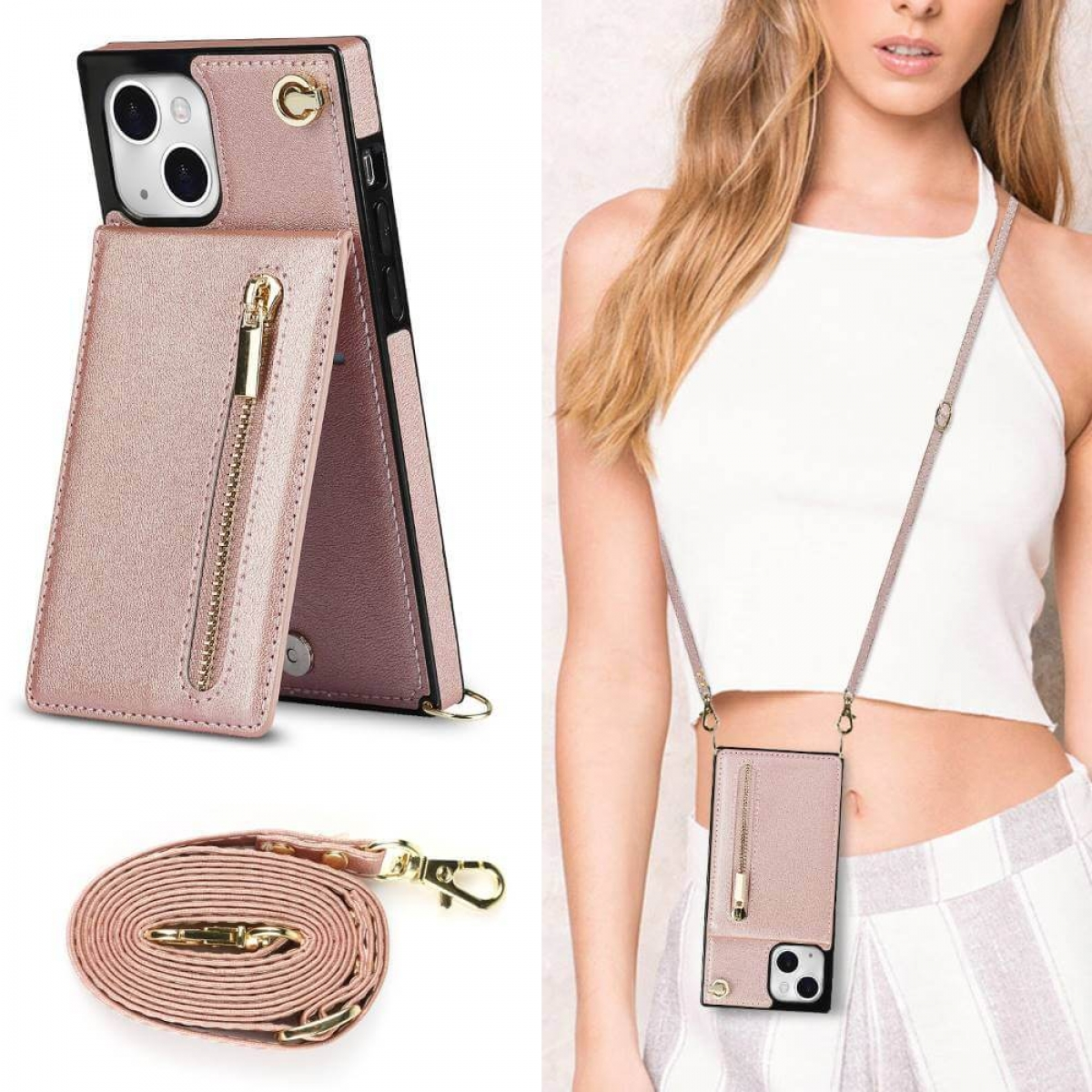 CASEONLINE Zipper Necklace, Apple, iPhone Rose Mini, Umhängetasche, 13