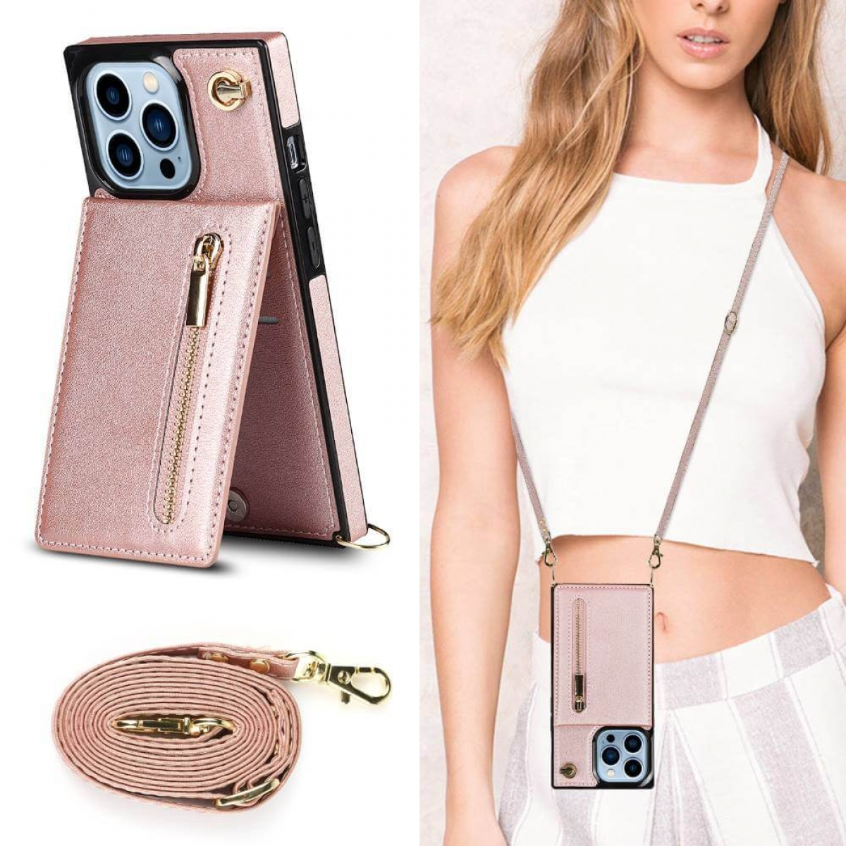 12 Necklace, iPhone CASEONLINE Zipper Max, Rose Pro Apple, Umhängetasche,