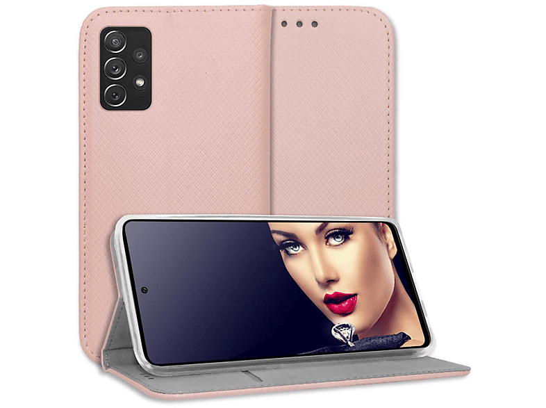 Galaxy Smart A72, Rosegold Bookcover, ENERGY Samsung, MTB Klapphülle, MORE Magnet