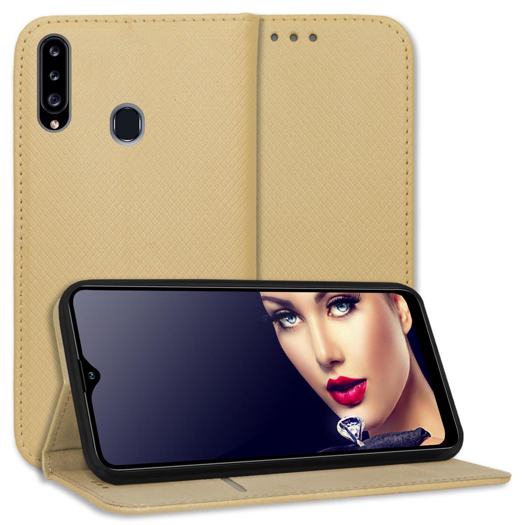 A20s, Bookcover, ENERGY Gold Klapphülle, Galaxy Magnet Samsung, Smart MORE MTB
