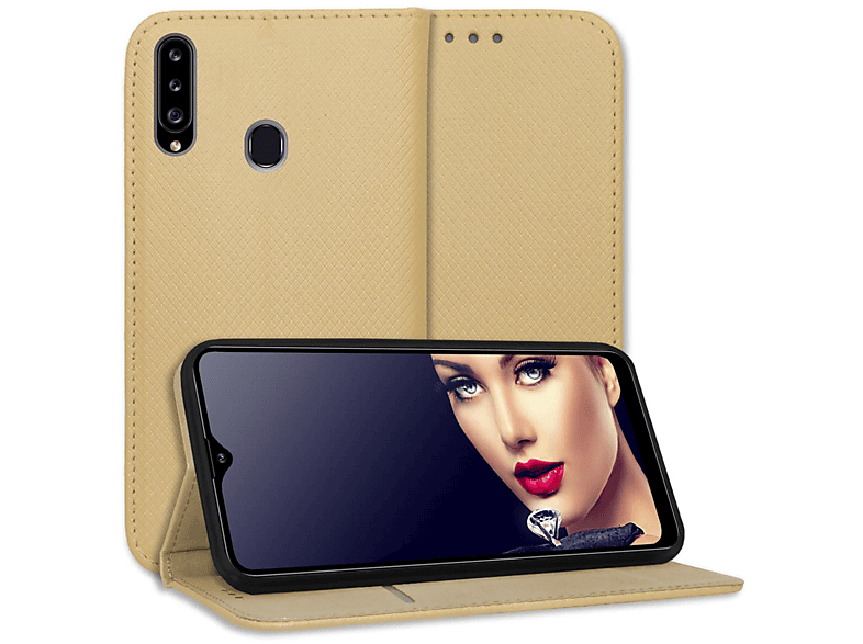 MTB MORE ENERGY Smart Magnet Klapphülle, Bookcover, Samsung, Galaxy A20s, Gold