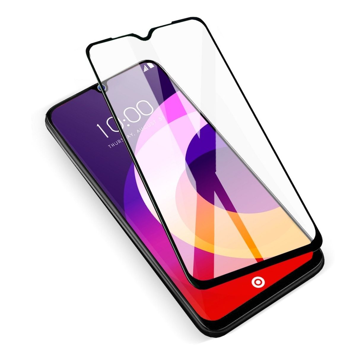 Ein Telefon in einer braunen Lederhülle, aufrecht stehend.