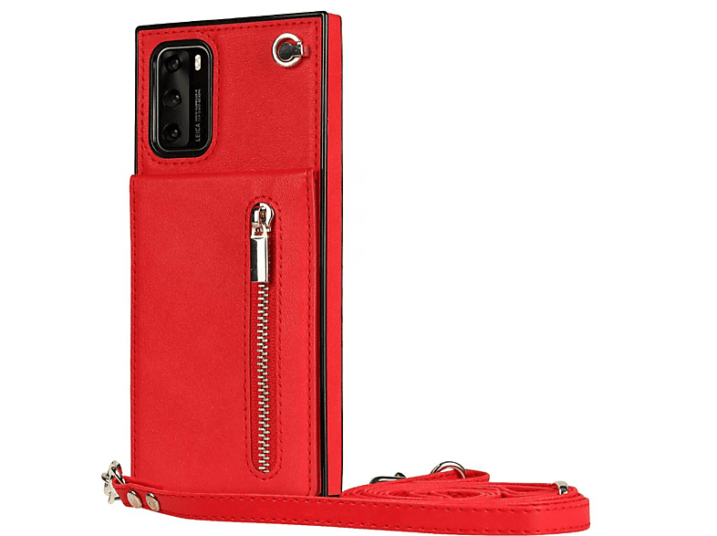 CASEONLINE Zipper Necklace, Pro, Huawei, P40 Umhängetasche, Rot