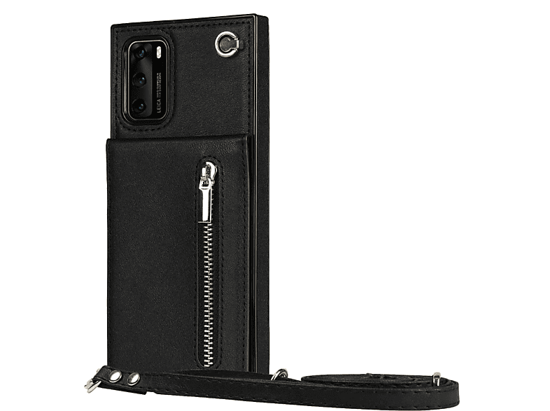 P40, Zipper Umhängetasche, Schwarz Huawei, CASEONLINE Necklace,