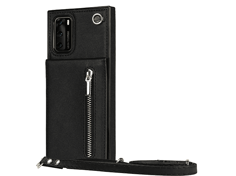 CASEONLINE Zipper Necklace, Huawei, Schwarz Umhängetasche, P40