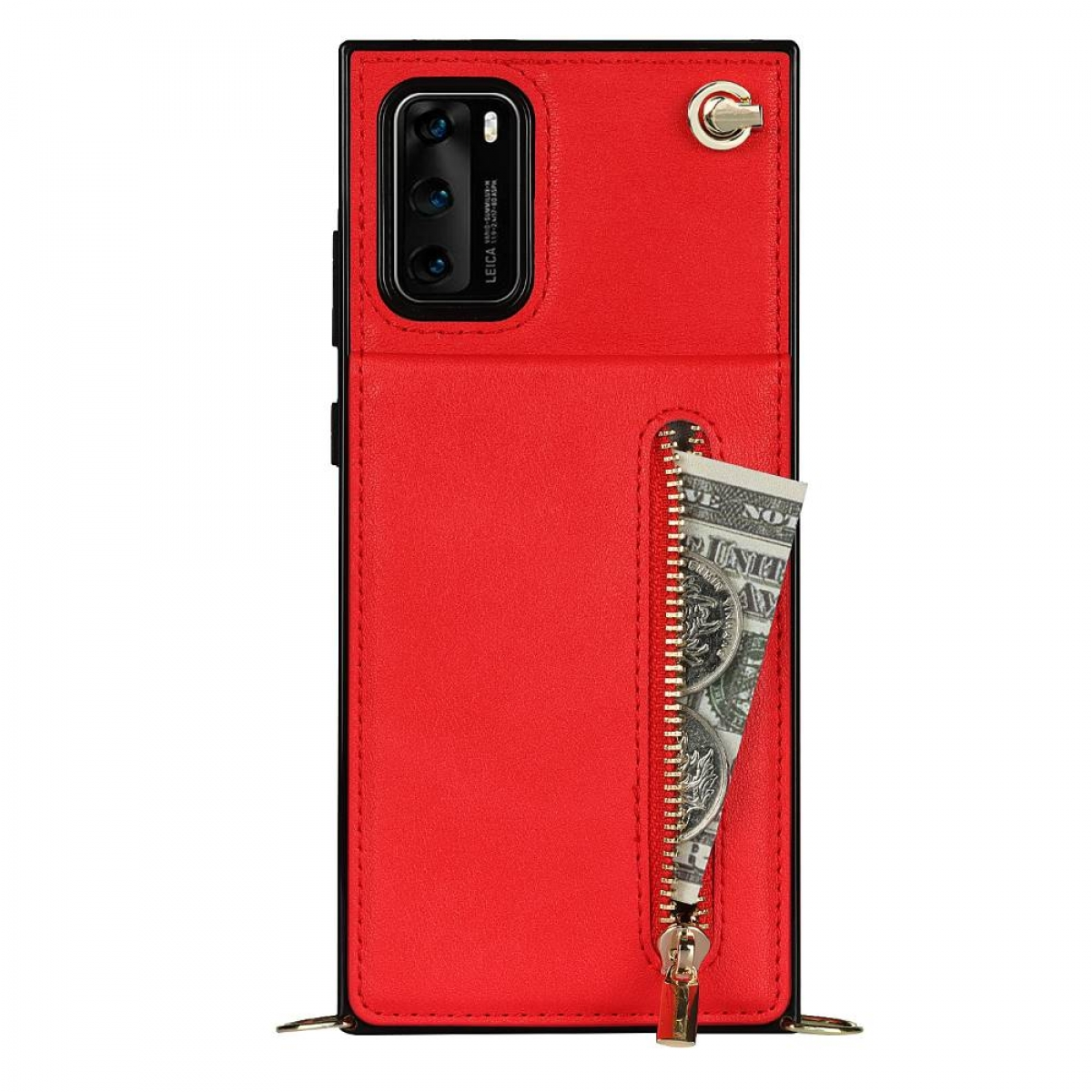 CASEONLINE Zipper Huawei, Umhängetasche, P40, Rot Necklace