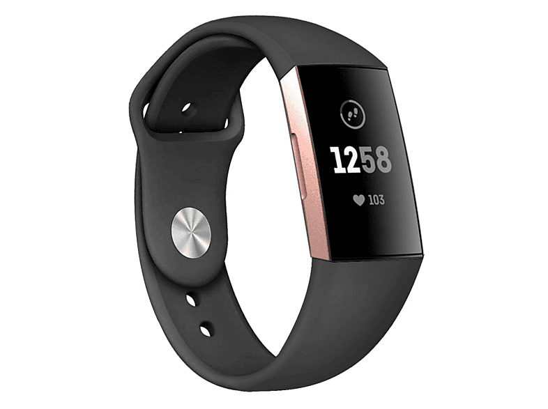 INF Fitbit Charge 4, Schwarz Charge Silikon 3/4 MediaMarkt Ersatzarmband, Armband 3/ | Charge Schwarz Fitbit, (S)