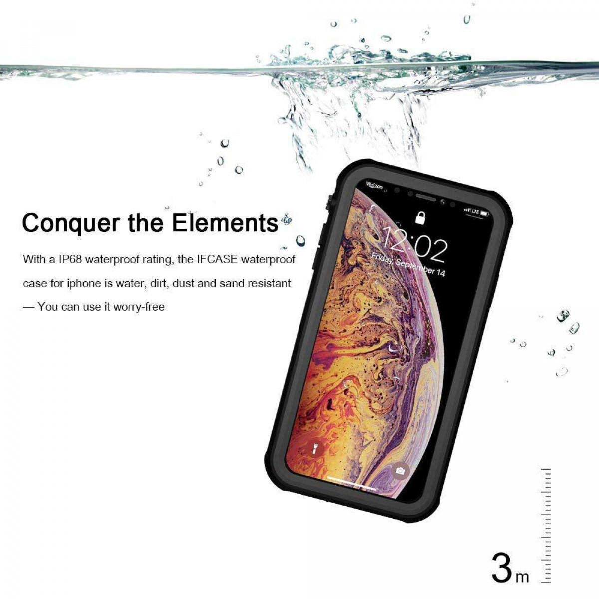 INF iPhone XR wasserdichte Cover, iPhone schwarz XR, Full Apple, IP68, Hülle