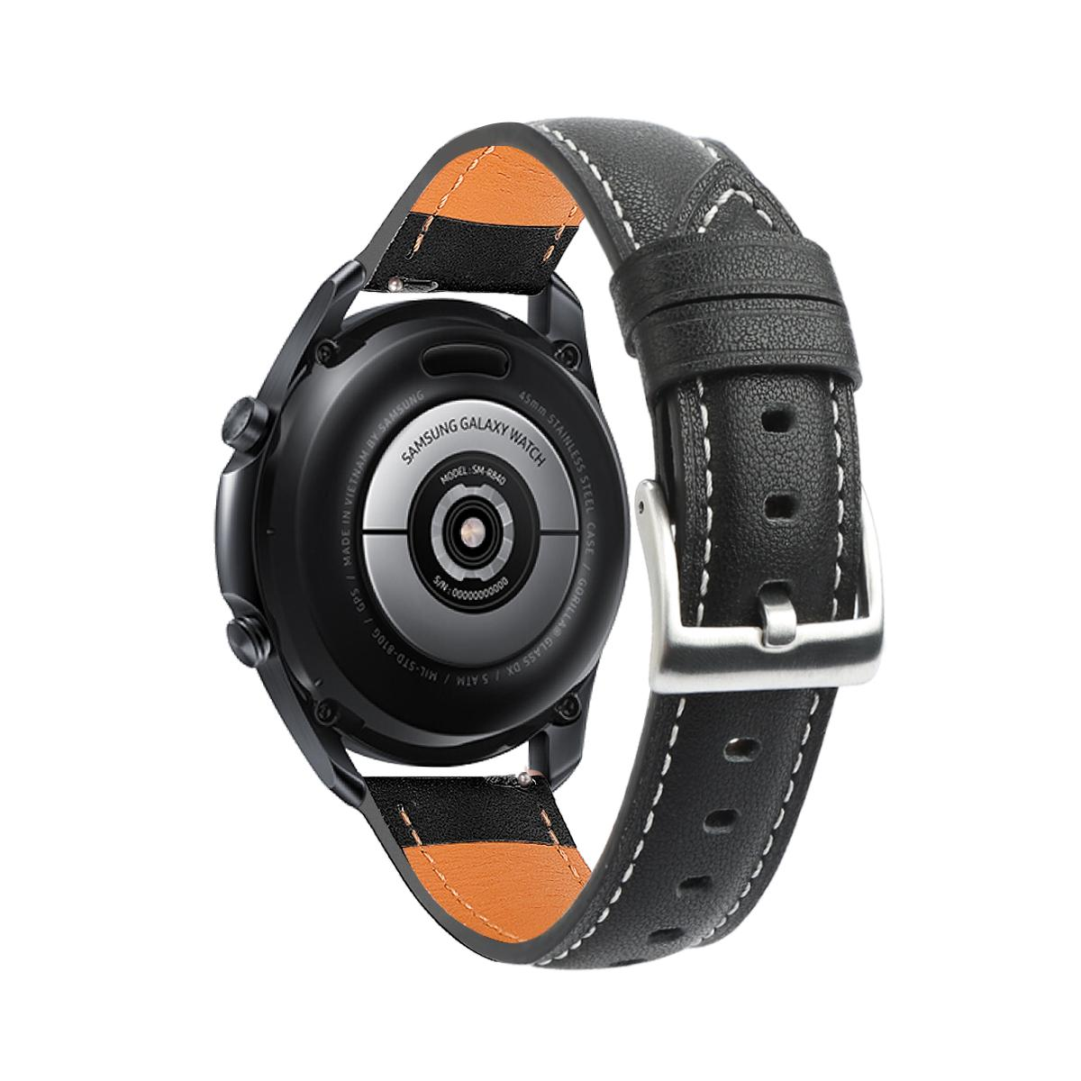 INF Armband für Samsung Galaxy Watch Echtes 3 Schwarz, Samsung, (45 Schwarz mm) Watch mm), (45 3 Galaxy Ersatzband, Leder