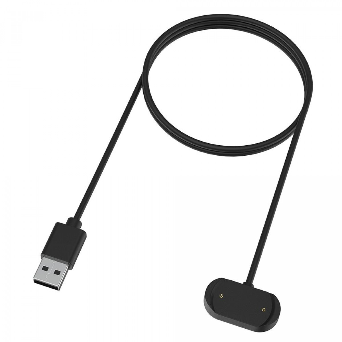 Schwarzes USB-zu-Ladekabel mit einem schwarzen Ladeanschluss.