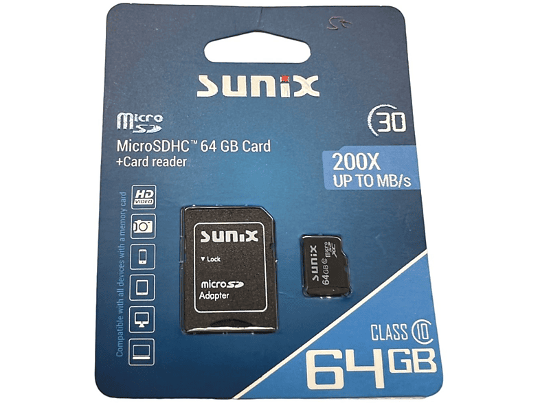 SUNIX Speicherkarte Class 10, Micro-SDHC MicroSDHC Karte, 64 GB