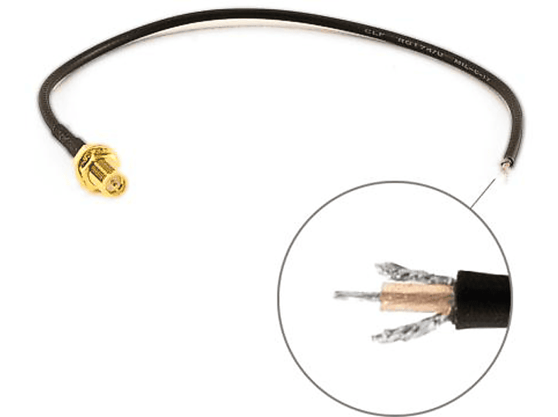 VARIA GROUP RP-SMA(F)BKD+RG174+STRIP 250MM Antennenkabel, Schwarz