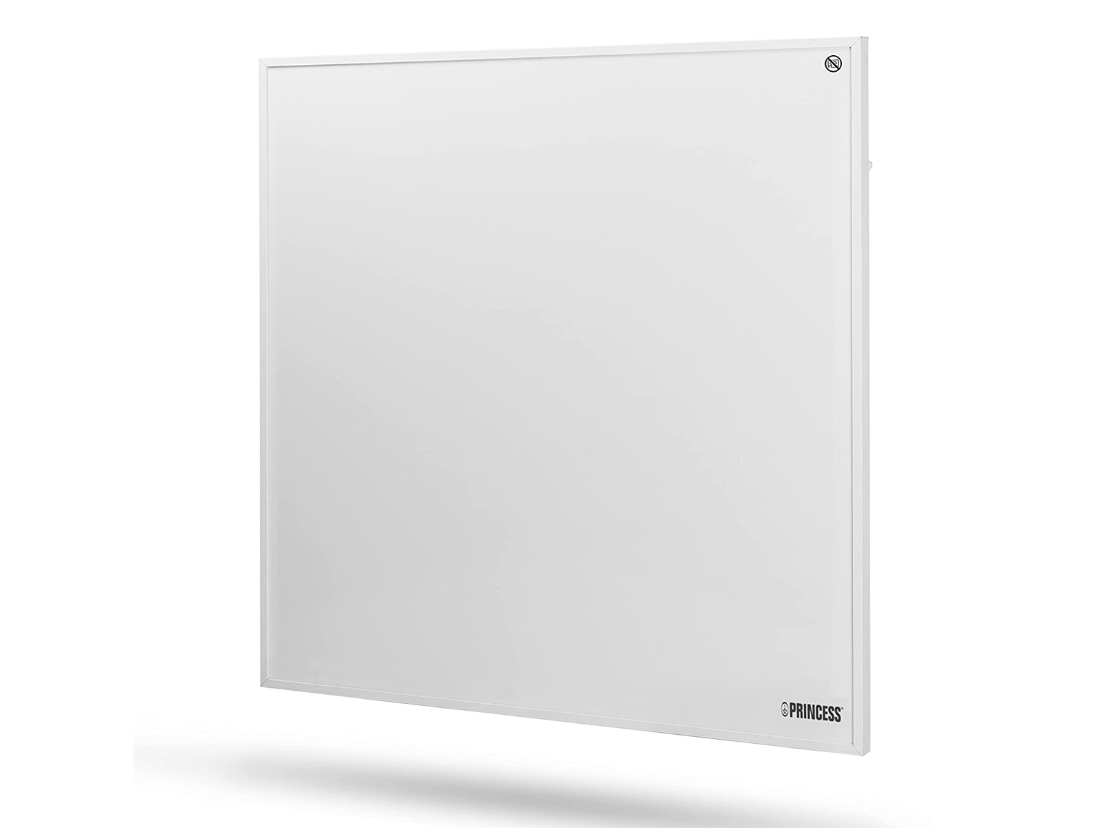 Witte vierkante wandkachel met merk 'PRINCESS' rechtsonder op een witte achtergrond.