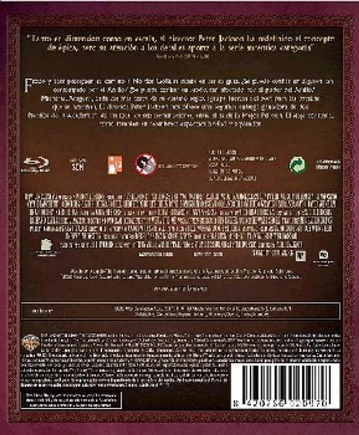 Contraportada de la caja del DVD con texto y logotipos en un marco marrón y rojo.